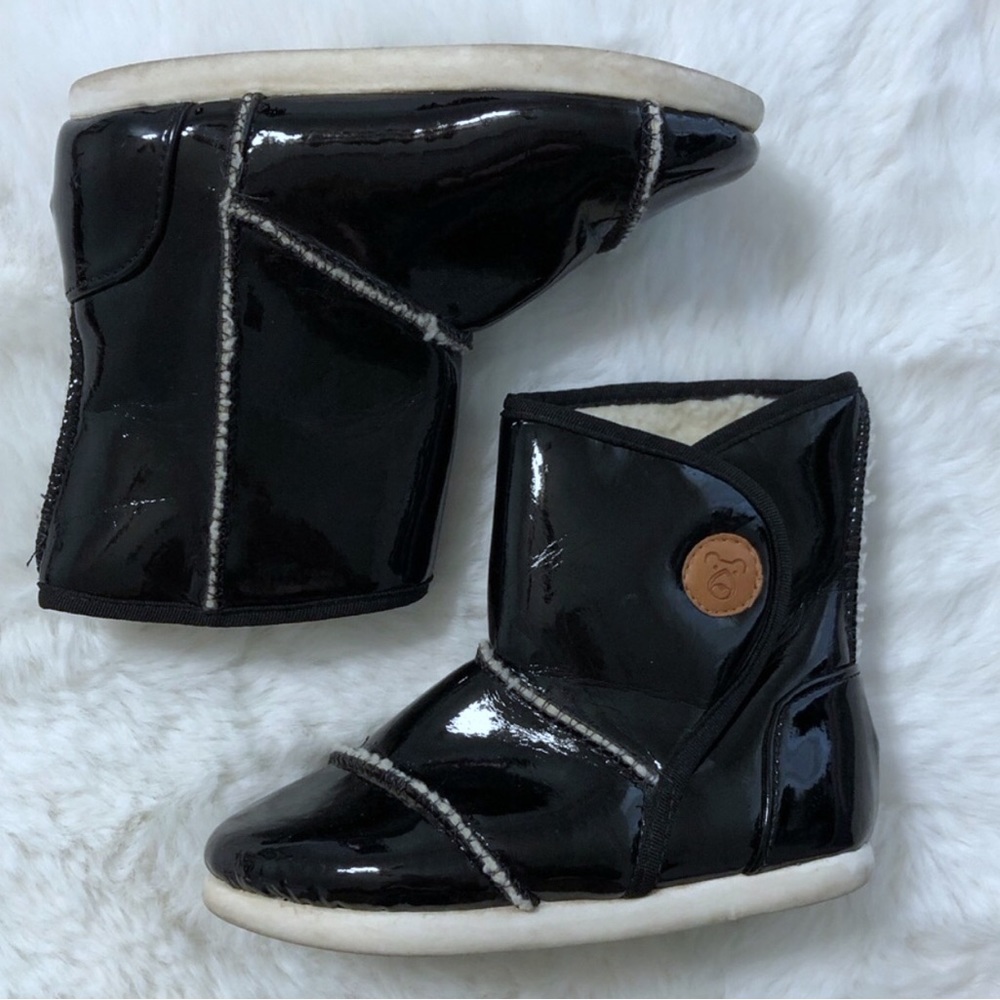 PerkyDs Black Patent Sherpa Lined Boots